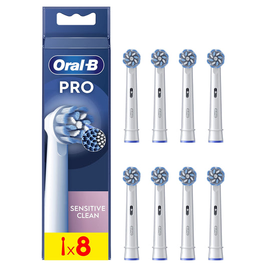 Oral-B Pro Sensitive Clean Electric Toothbrush Head, X-Shaped & Extra Soft Bristles For Gentle Brushing & Plaque Removal, Pack of 8 Toothbrush Heads, White