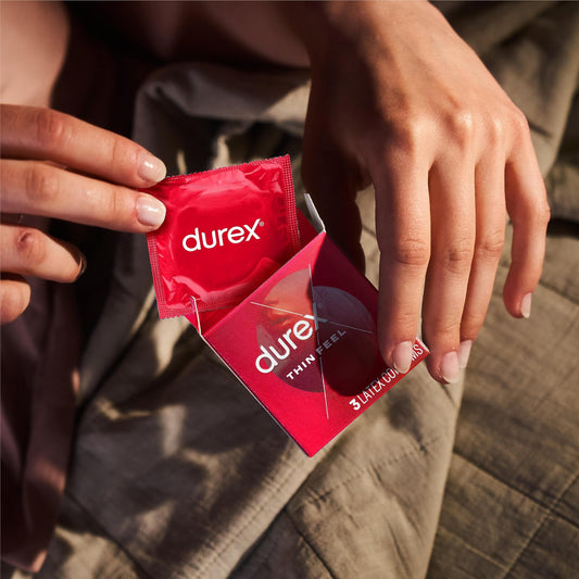 Durex Thin Feel Condoms, Regular Fit, 40s, Secure, Tighter, Natural Latex, with Silicone Lube, Easy On Shape