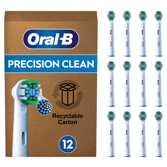 Oral-B Pro Precision Clean Electric Toothbrush Head, X-Shape And Angled Bristles for Deeper Plaque Removal, Pack of 12 Toothbrush Heads, Suitable For Mailbox, White