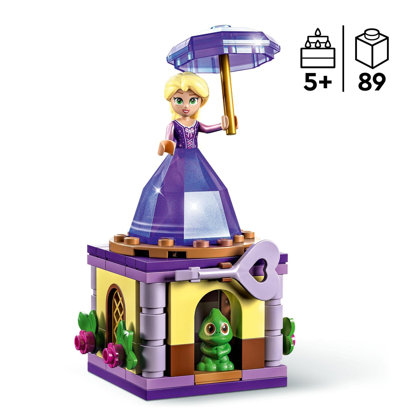 LEGO 43214 Disney Princess Twirling Rapunzel Buildable Toy with Diamond Dress Mini-Doll and Pascal the Chameleon Figure, Collectible Toys for Kids, Girls & Boys