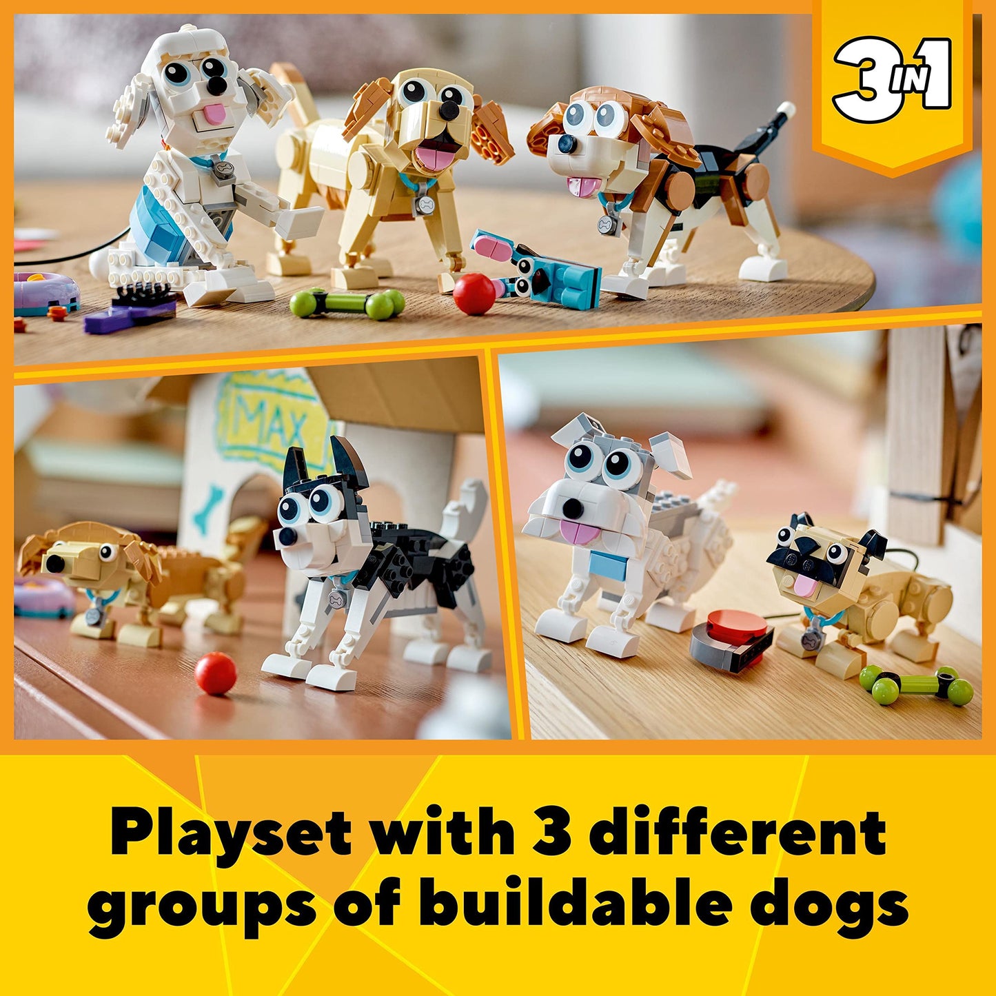 LEGO 31137 Creator 3 in 1 Adorable Dogs Set with Dachshund, Pug, Poodle Figures and More Breeds, Animal Building Toy for Kids aged 7 and Up, Gift for Dog Lovers