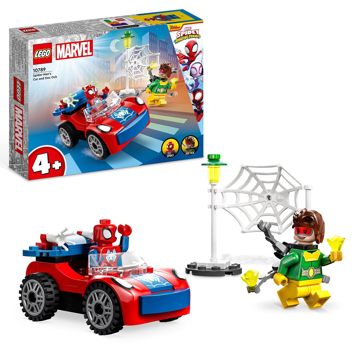 LEGO 10789 Marvel Spider-Man's Car and Doc Ock Set, Spidey and His Amazing Friends Buildable Toy for Kids 4 Plus Years Old with Glow in the Dark Pieces