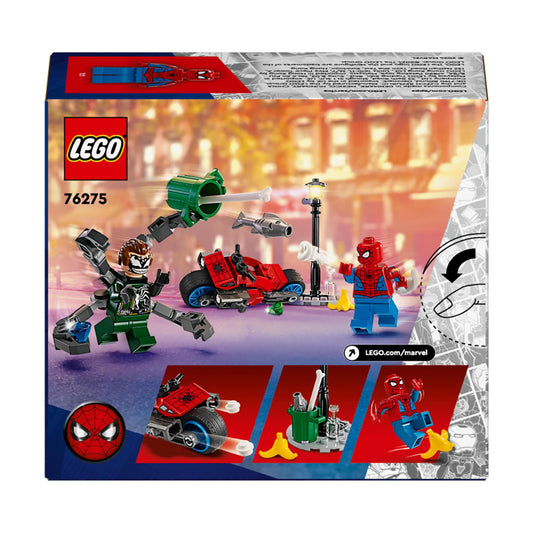 LEGO Marvel Motorcycle Chase: Spider-Man vs. Doc Ock, Motorbike Building Toy for Kids, Boys and Girls aged 6 Plus with Stud Blasters, Web Shooters & 2 Minifugres Incl. Spidey, Super Hero Gifts 76275