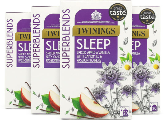 Twinings Superblends Sleep Tea - Spiced Apple & Vanilla Herbal Tea Infusion with Camomile & Passion Flower - 80 Biodegradable Tea Bags