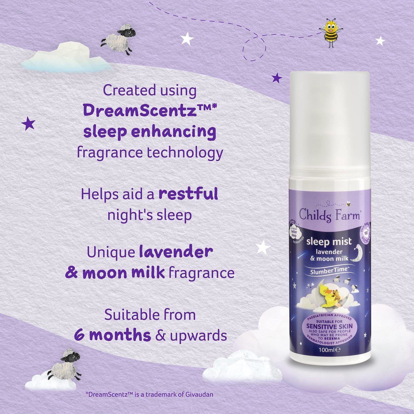 Childs Farm SlumberTime Sleep Mist Lavender and Moon Milk Suitable for Babies with Dry, Sensitive and Eczema-prone Skin 100ml