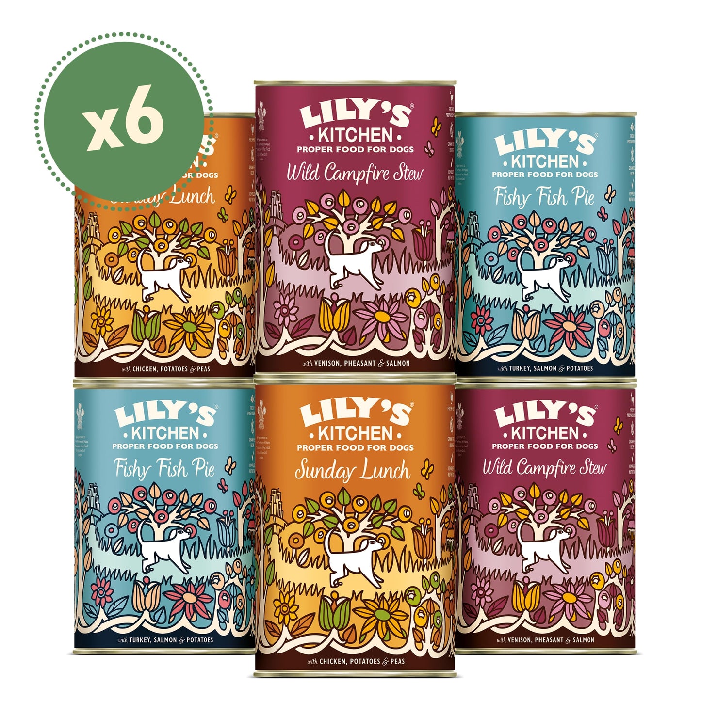 Lily's Kitchen Natural Adult Wet Dog Food Tins Grain-Free Recipe Variety Pack 6 x 400g