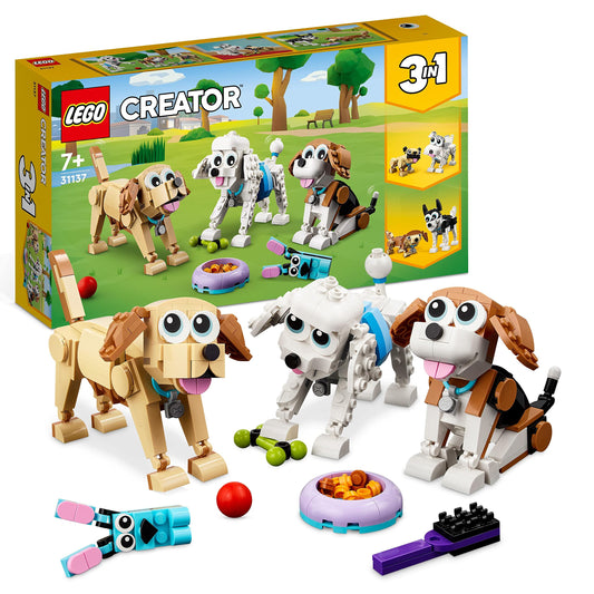 LEGO 31137 Creator 3 in 1 Adorable Dogs Set with Dachshund, Pug, Poodle Figures and More Breeds, Animal Building Toy for Kids aged 7 and Up, Gift for Dog Lovers